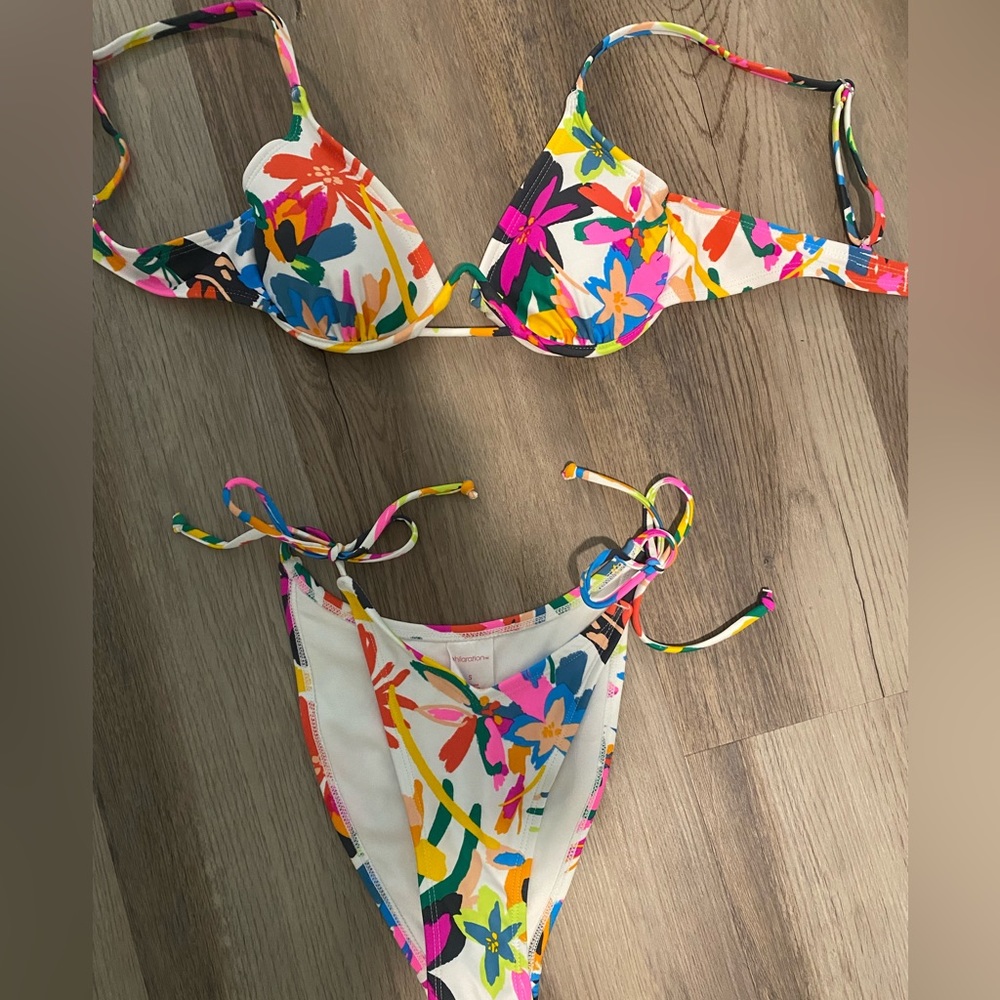 Target bikini colorful high leg side tie bottoms (S) and underwire top (M)